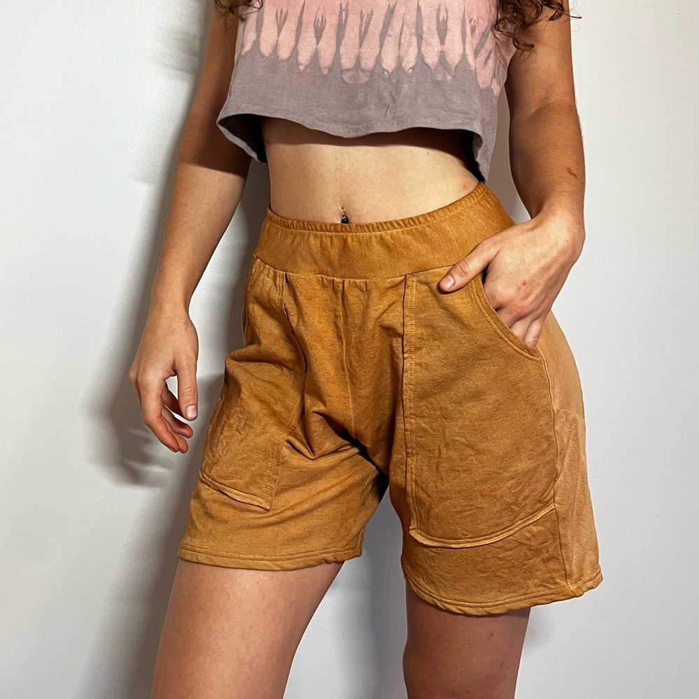Naturally dyed organic hemp, bamboo & cotton fabric pocket shorts